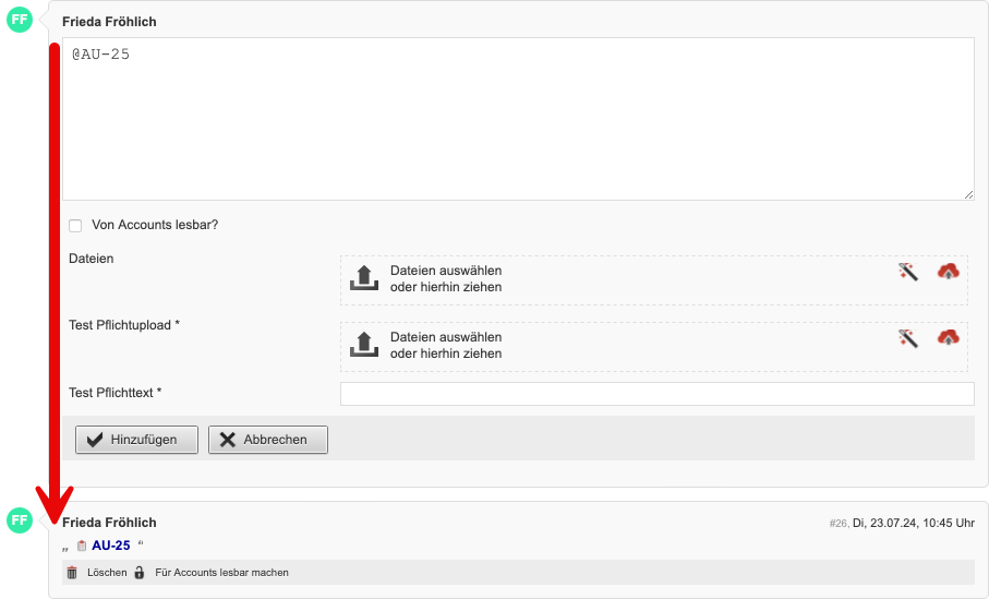 Screenshot Mustervorgang mit markiertem Pfeil